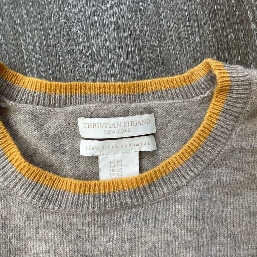 100% Cashmere Christian Siriano Beige Mustard Crewneck Sweater Colorblock - Picture 2 of 10